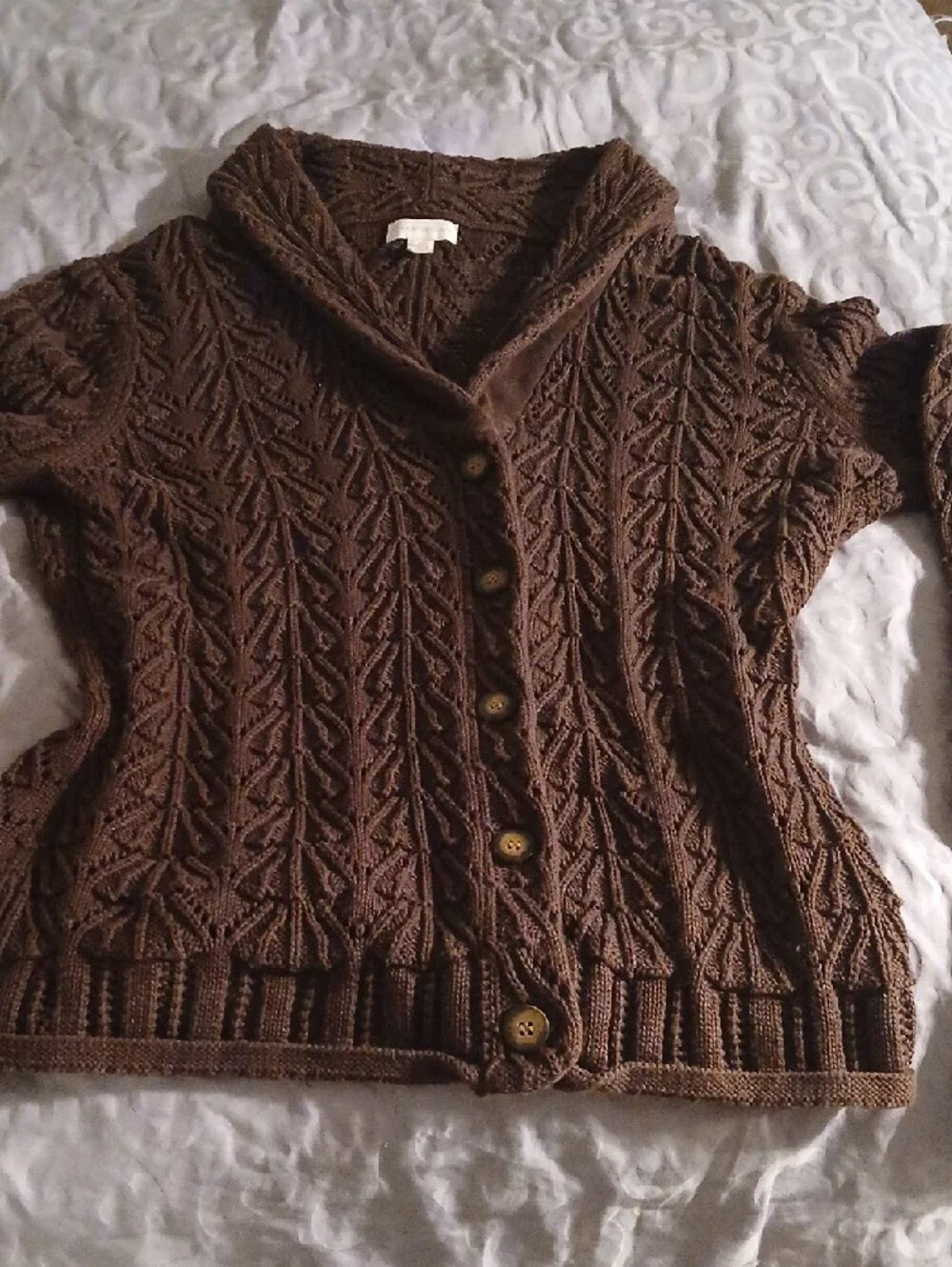 Charter Club Brown Cable-Knit Shawl Collar Cardigan